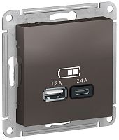 Розетка USB тип A+С без рамки Systeme Electric AtlasDesign 2-м. 2400мА мокко картинка